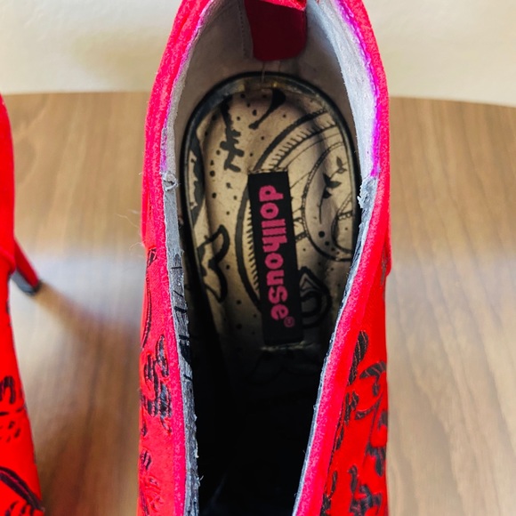 Dollhouse Red Velvety Man Made Material 3.5” Heels - Picture 4 of 7